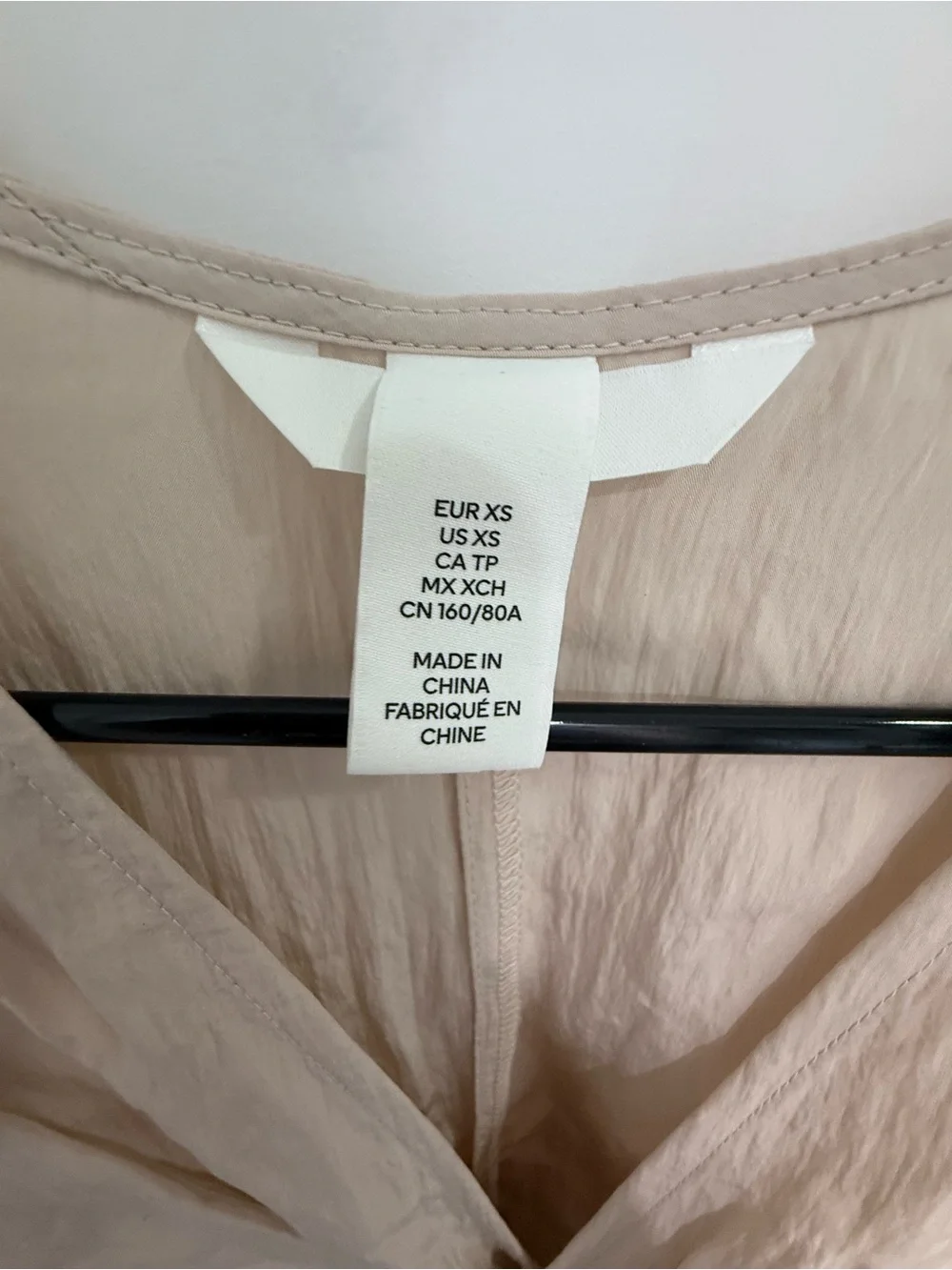 H&M Beige Twist Front Midi Dress V-Neck Bell Long Sleeve A-Line XS - Picture 5 of 7